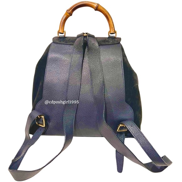 GUCCI by Tom Ford navy blue top Bamboo handle backpack suede Nubuck vintage 90s - Picture 4 of 16